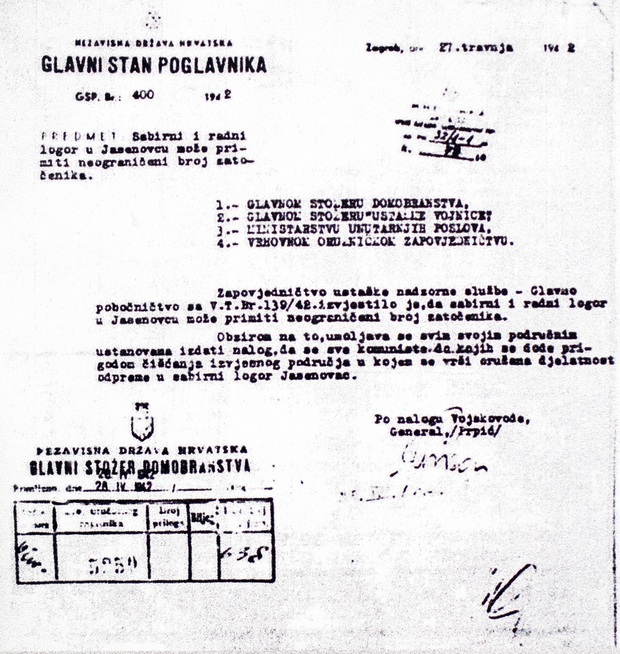 Ustaški dokument u kojem piše da Jasenovac može primiti neograničen broj zatočenika (Foto: Sandro Lendler)