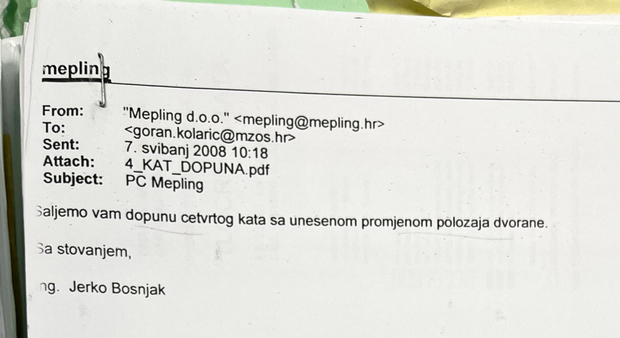 Mail Svetice-centra upućen Kolariću u vezi preinaka na četvrtom katu