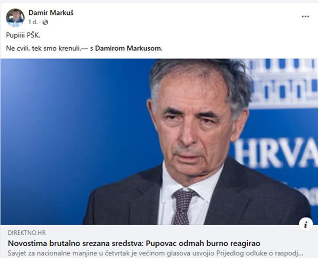 Poruka Damira Markuša: "Ne cvili, tek smo krenuli" (Foto: Facebook/Screenshot)