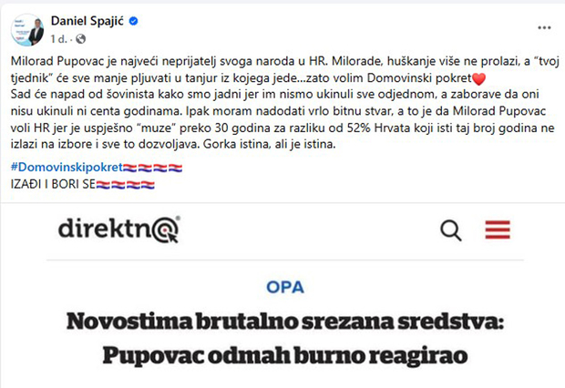 I on se pohvalio – Daniel Spajić (Foto: Facebook/Screenshot)
